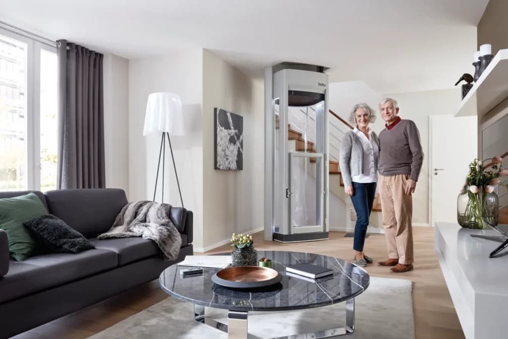 Savaria Vuelift Round — cylindrical panoramic glass home elevator