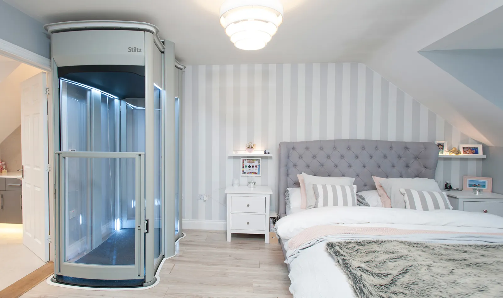 Savaria Vuelift Octagonal — modern angular panoramic glass home elevator